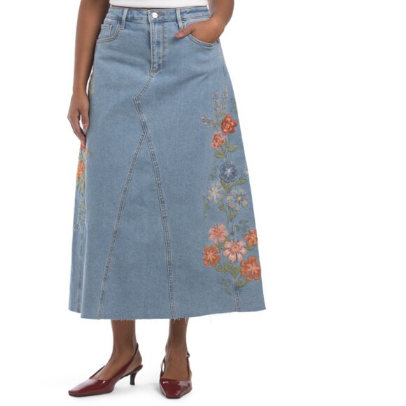 DRIFTWOOD JEANS light wash Joanna Pressed Flowers Denim Skirt - Picture 1 of 2